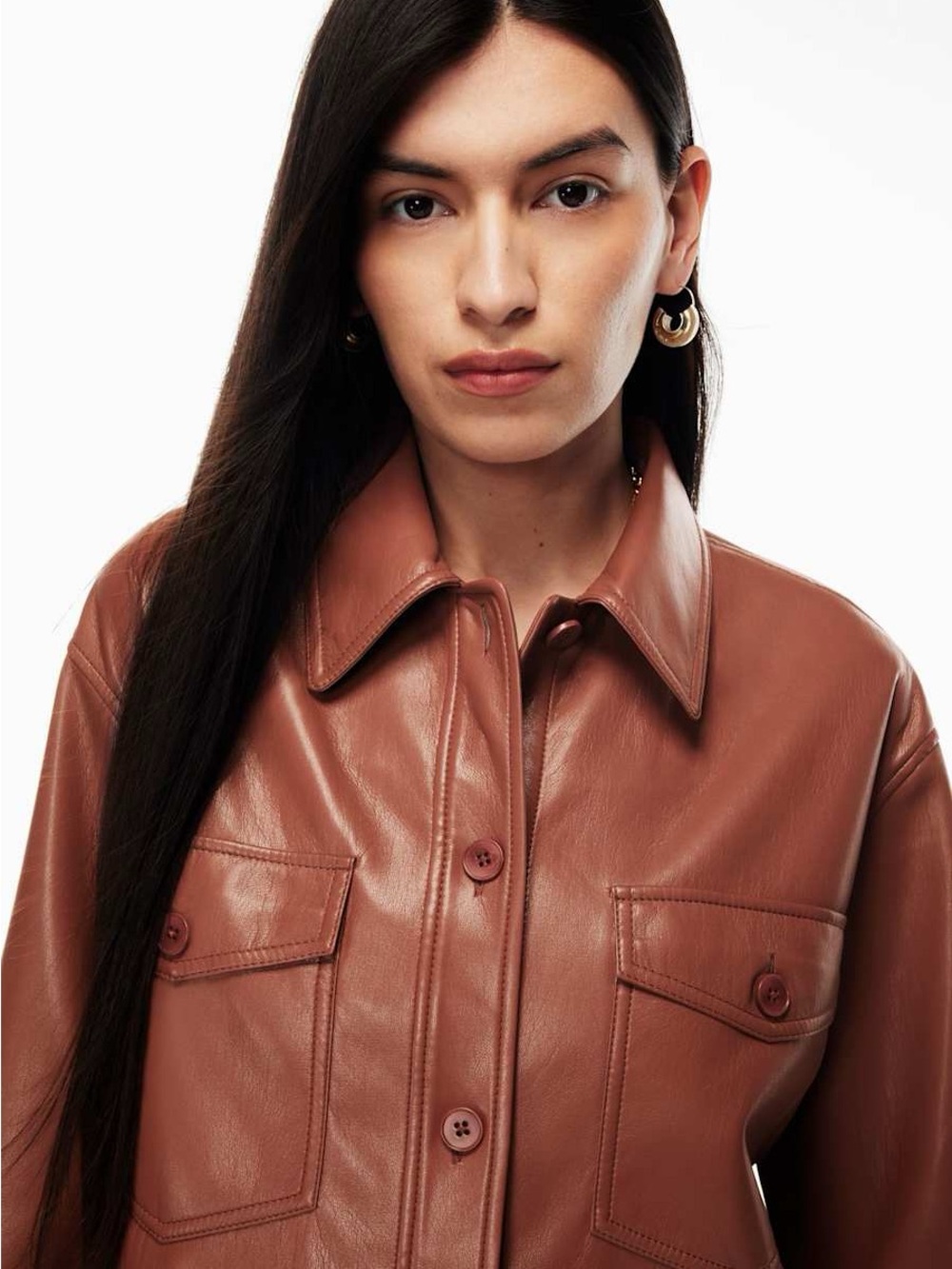 Aritzia Wilfred The Ganna Jacket Faux Leather Brown size Small